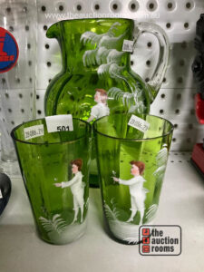 Mary Gregory Jug & Glasses (1 glass A/F)