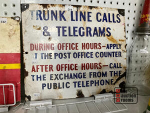Enamel Trunk Line Calls & Telegrams Sign
