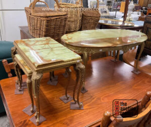Marble Top Brass Base Coffee Table & Nest of Three Occasional Tables