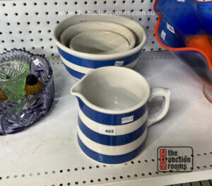 Set of Three Fowlers Blue & White Mixing Bowls (1 A/F) & Jug