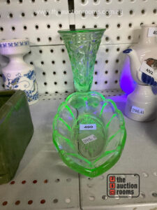 Uranium Glass Vase & Dish
