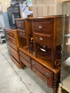 Pine Mirror Back Dresser & Pair of Bedsides
