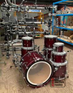 Red Timber Finish Pearl Masters Premium Maple Drum Kit including 11 Drums  Rack  Hi-Hat  etc