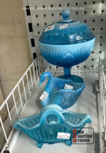 3 x Pieces of Blue Vaseline Glassware