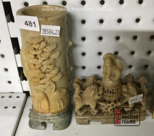 Carved Stone Brush Pot & Inkwell