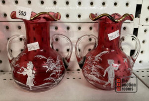 Pair of Mary Gregory Two Handled Vases