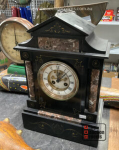 French 8 Day Marble Mantel Clock with Key & Pendulum