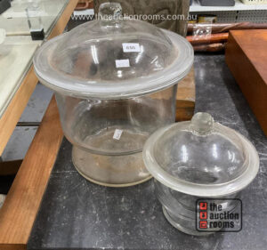 2 x Vintage Lidded Lab Glass Jar