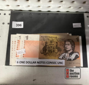 6 x Consecutive Uncirculated One Dollar Notes