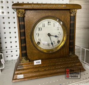 Oak Cased Sessions Mantel Clock with Key & Pendulum