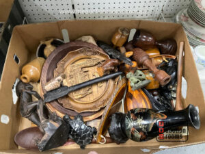 Box of Woodturnings  Carvings  etc