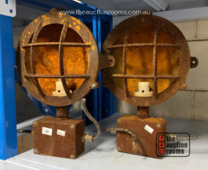 2 x Cast Iron Industrial Bunker Lights